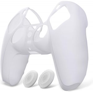 PlayVital Coque pour ps5 Manette Housse Protection avec Capuchon pour ps5 Grips Joystick Cover Skin Silicone,Pure S&eacute;rie-Blanc Transparent - Neuf
