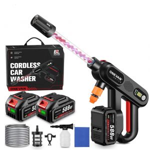 Nettoyeur haute pression sans fil 200 bar, &Eacute;cran de r&eacute;glage LED, d&eacute;bit 4.1L/min, nettoyeur haute pression portable 5 en 1 avec 2 x Batterie - Neuf