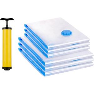 SJZG-Sac Sous Vide Vetement Aspirateur, 6 Pi&egrave;ces (3Pc 80 X 60Cm,3Pc 100 X 80Cm,+1 Pompe Manuelle) Compression Rangement Vetement R&eacute;utilisable Pour V&ecirc;tements Couette Couverture - Neuf