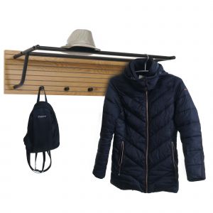 Portemanteau mural HWC-N78, 2 barres de penderie 4 crochets, style scandinave m&eacute;tal bois m&eacute;lamine MVG 20x80x27cmnaturel - Neuf