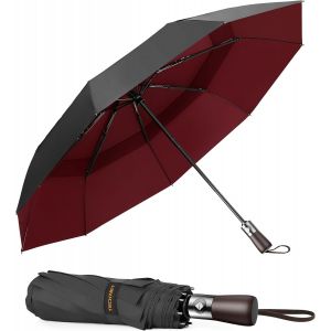 ERSHI-Parapluie Pliant Automatique Compact, Parapluie Solide Homme de Voyage, Revêtement en Téflon 210T, Anti-Tempête, Double Toit[70] - Neuf
