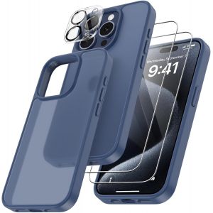 Brs-4 En 1 Coque Pour Iphone 15 Pro Avec 2 Verre Trempé Et 1 Caméra Protecteur, [Coussin D'air Intégré] Antichoc Antirayures Bumper Protection Housse Pour Iphone 15 Pro 6.1"", Bleu Foncé - Neuf
