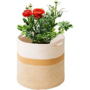 Eryi-Panier À Plantes D'intérieur, Pot De Fleurs Tissé, Cache Pot À Plantes En Corde De Coton, Décoration Intérieure Panier De Rangement Pour Jouets Vêtements Diamètre 20 Cm - Neuf
