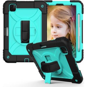 Chenquansarl-Étui Pour Ipad Pro 11 3ème Génération 2021/2ème Génération 2020/1ère Génération 2018, Avec Porte-Crayon, Dragonne Rotative À 360° Et Support, Étui Coloré Résistant Aux Chutes, Noir Menth - Neuf