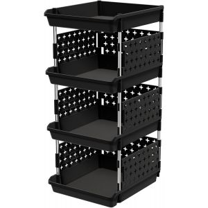 Chenquansarl-Bacs De Rangement Empilables, Panier Coulissant En Plastique À 4 Niveaux Pour, Dressing, Armoire, Cuisine, Rangement De Placard, Noir, 35 X 30 X 72 Cm - Neuf