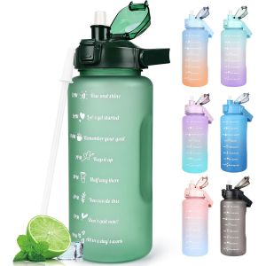 Bouteille D'eau De Sport De 2 L Sans Bpa,Bouteille D'eau Motivante Avec Paille,Bouteille D'eau De Gym Avec Marquage Du Temps,Bouteille Portable Anti-Fuite De 2 Litres Pour Homme Et Femme - Neuf