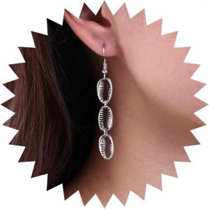 Kal-Boucles D'oreilles Boho En Coquillage Boucles D'oreilles Argentées En Coquillage Boucles D'oreilles Vintage En Coquillage Boucles D'oreilles Longues Métal En Coquillage Bijoux Pour Femmes - Neuf