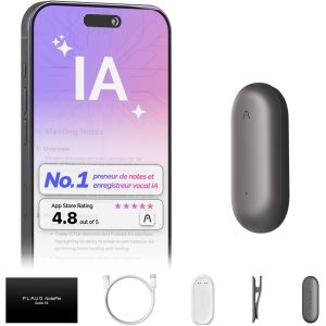 Notepin Enregistreur Vocal Ia, Contrôle Par Application, Prise De Notes Ia, Transcription & Résumé Ia, Compatible Avec 112 Langues, Mémoire 64 Go, Enregistreur Audio Pour Cours, Réunions, Gris - Neuf