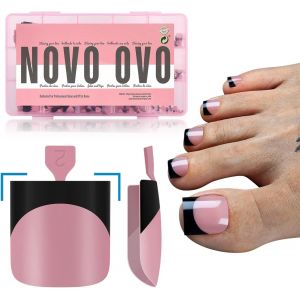 Oayew-Lot De 240 Faux Ongles D'orteils Noirs &Agrave; Presser Pour Halloween, Rose Baie, Carr&eacute; Pr&eacute;-Con&ccedil;u, Faux Ongles D'orteils, Couverture Compl&egrave;te En Acrylique, 15 Tailles - Neuf