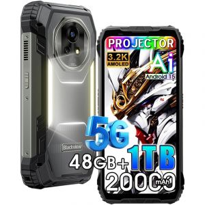 Blackview XPLORE 2 Projector 5G T&eacute;l&eacute;phone Portable Incassable 20000mAh 48Go+1To Android 15 6.73" NFC/AI/Dual SIM - Noir - Neuf