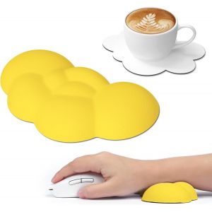 Souris Nuage Repose-Poignet Avec Sous-Verre, Repose-Poignet Clavier Ergonomique En Mousse &Agrave; M&eacute;moire Avec Massage, Support De Repos De Paume Pour Ordinateur Portable,Jeu, Bureau-Jaune - Neuf