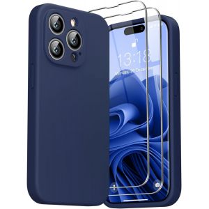 3 en 1 Coque iPhone 14 Pro Silicone Liquide 6.1"" - avec 2 Verre Tremp&iquest;&iquest; - ?tui Protection Pr&iquest;&iquest;cise de Cam&iquest;&iquest;ra [R&iquest;&iquest;sistant aux Rayures] [Antid&iquest;&iquest;rapant], Bleu Marine - Neuf