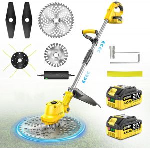 MEVRONISSHOP-D&eacute;broussailleuse Sans Fil De 9 Pouces, Coupe Bordure Sans Fil 4 En 1, Avec 2 * 4.0 Ah,Brosse D&eacute;Sherbage,Poign&eacute;E R&eacute;Glable,T&ecirc;Te Pivotante 90&deg;, Le Kit De Tondeuse Multi-Lames Sans Balais Se - Neuf