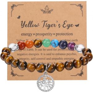Eryi-8mm Bracelet 7 Chakra Pierre Naturelle Avec Accesoires Arbre De Vie Bracelet Fait Main Elastique Bijoux Braclet Cadeau Pour Femme Fille Anniversaire Bff Couple - Neuf
