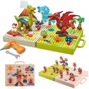 lbgwp60-Mosaique Enfant Jeux 3 4 5 Ans,212Pcs Kit Mosaique Puzzlejeu Construction Avec Perceuse Visseuse Et 3D Puzzle Dinosaure Jeux Loisir Créatif Pour 3 4 5 Ans Garcon Fille - Neuf