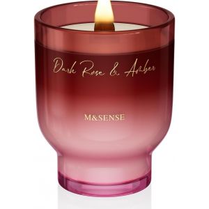 Bougie Parfum&eacute;e 470g|Rose fonc&eacute;e et ambre|M&egrave;che En Bois Cr&eacute;pitante (95h De Combustion)|Cire De Soja Naturelle En Verre Conique|Cadeau Luxe Femme|Aromath&eacute;rapie Non Toxique - Neuf
