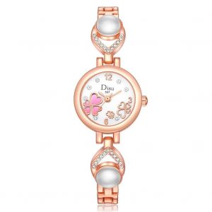 Disu Mode Femmes Zicrons Quartz Mouvement Montre-Bracelet Bracelet En M&eacute;tal (Or Rose + Cadran Blanc) - Neuf