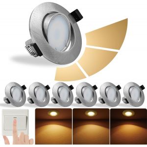Spots Encastrables Led Blanc Chaud 3000k 10w, Lot De 6, Niveaux Dimmables 3, Spot De Plafond Pivotant En Aluminium Nickel Brossé, Comprend Ampoule Gu10 Et Douille, Par16 Sans Scint[Amp749516] - Neuf