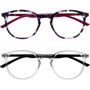 Lunettes De Lecture Anti-Lumière Bleue Pack De 2 Montures Rondes Et Mincess Charnières À Ressort Améliore Le Sommeil Jeux Ordinateur Violet Transparente Hommes Femmes Bb60-5c +2.00 - Neuf