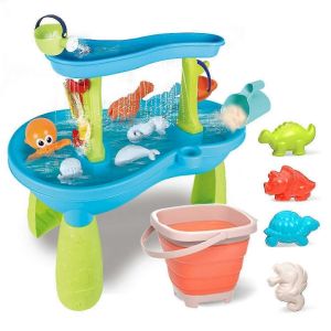 Table à eau pour enfants, table à eau à 2 niveaux, jouets d'extérieur pour tout-petits, garçons et filles, tables d'activités aquatiques et de sable, jouets d'extérieur pour l'été - Neuf