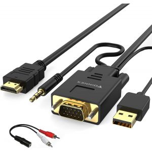 Câble VGA vers HDMI, Adaptateur VGA vers HDMI Ancien PC de Style à Nouvelle TV/Moniteur avec HDMI,VGA à HDMI Cordon Convertisseur avec Audio pour Ordinateur Portable à Projecteur,Mâle à Mâle 6FT/1.8M - Neuf