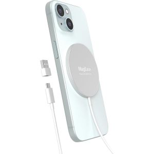 Chargeur Sans Fil Magn&eacute;tique 2-En-1 Avec Magsafe - Design Ultra-Fin En Alliage D'Aluminium - Chargeur Rapide Compatible Pour Iphone 17/16/15/14/13/12 Et Airpods 4/3/2/Pro-Argent Titane - Neuf