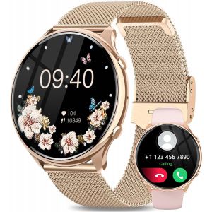 Montre Connect&eacute;e Femme Avec Appel Bluetooth, Ip67 Smartwatch Femme Avec 120+ Sport, Fonction F&eacute;minine Fr&eacute;quence Cardiaque Calories Spo2 Et Sommeil, Montre Connect&eacute;e Pour Android Ios, Or - Neuf