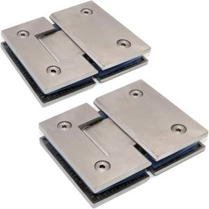 Lot de 2 charni&egrave;res de porte de douche en verre vers support en verre, ouverture et fermeture &agrave; 180 degr&eacute;s, serrage en acier inoxydable 304, convient pour vitrine en verre de 6-12mm - Neuf