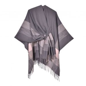 Châle Écharpe Couleur Bloc Rayé Imprimé Imitation Cachemire Cape Wrap Tenue De Soirée Mariages Chaud Hiver Écharpe-130x150cm Gris - Neuf
