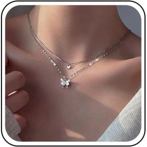 Kal-Collier Ras Du Cou Papillon Collier Pendentif Papillon Argent Mini Collier Ras Du Cou Papillon Argent Collier Papillon Cz Collier Cristal Étincelant Chaîne Bijoux Pour Femmes Filles Cadeaux - Neuf
