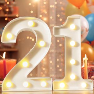 Chiffres Décoratifs Lumineux À Del De 22,4 Cm, Numéros De Chapiteau Pour Décoration De 21e Anniversaire, Panneau Lumineux Pour Fête D'anniversaire, Veilleuse, Décoration D'intérieur, Blanc Numéro 21 - Neuf