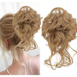 Grand Chignon, Chouchou Avec Cheveux, Postiche Boucl&eacute;e Avec Bande &Eacute;lastique, Pour Femmes Et Filles (M&eacute;lange De Marron Clair 12/24) - Neuf
