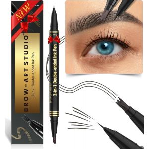 TZF-Microblading Crayon &agrave; sourcils 2 en 1 &agrave; double extr&eacute;mit&eacute; avec 3 micro-applicateurs et pointe pinceau pr&eacute;cise pour cr&eacute;er des sourcils naturels, gris fonc&eacute; - Neuf