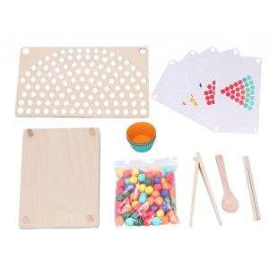 Jeu de perles en bois avec plateau &agrave; chevilles, &eacute;ducation pr&eacute;coce, entra&icirc;nement avec baguettes, concentration, puzzle de perles color&eacute;es, jouet &agrave; empiler - Neuf