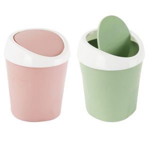 Lot de 2 petites poubelles de bureau en plastique avec couvercle basculant et sacs poubelle pour bureau, salle de bain et cuisine (rose, vert) - Neuf