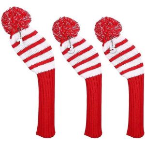 Lot De 3 Housses De Golf Élégantes En Tricot - Housses À Pompons Pour Driver, Bois De Parcours Et Hybride - Accessoires De Club Durables Et Protecteurs - Neuf
