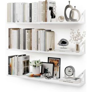 Étagères Murales Flottantes Pour Livres Lot De 3, Étagère Bibliothèque Pour Chambre À Coucher Salon Bureau Salle De Bain Cuisine Bois Rustique Avec Support En Métal (Naturel, Grande Taille) - Neuf