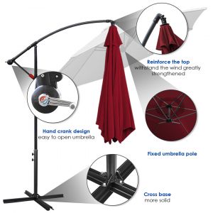 Parasol &Oslash;3m Uv40+ Avec Led Solaire Orientable Parasol De Jardin Manivelle Parasol Aluminium,Rouge - Neuf
