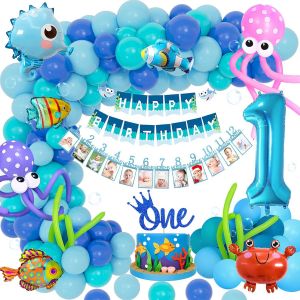 ChicSlick-Decoration Anniversaire 1 An, Bleu Ballon Anniversaire 1 An, Océan Deco Anniversaire 1 An Garcon, Ballon 1 An Et Ballon Animaux Marins, Photo Banderole, Premier Decoration Annivers[X612] - Neuf