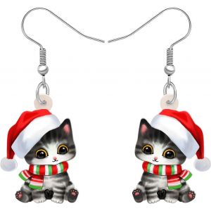 Kal-Boucles D'oreilles Pendantes En Acrylique Chat Mignon Animaux De Compagnie De Noël Pour Femmes Filles Bijoux Anime Kitten Cadeaux Pour Les Amoureux Des Chats - Neuf