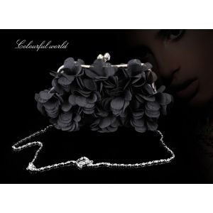 (Noir) Pochette de soir&eacute;e pour femme Sac &agrave; main de soir&eacute;e &agrave; fleurs Sac &agrave; bandouli&egrave;re en cha&icirc;ne pour femme Sac &agrave; main - Neuf