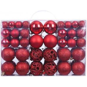 Rouge 100Pcs Boules de No&euml;l, 3-6Cm de Diff&eacute;rentes Tailles Boule de No&euml;l Arbre de No&euml;l, D&eacute;corations d'Arbre de - Neuf