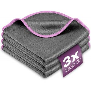 Chiffon Magique Microfibre Carbone 400GSM, Serviette Sans Trace Absorbant Polissage, Lingette Essuie Vitre Verre Vaisselle Lunette Cuisine Menage Voiture, Torchon Nettoyage Lavable - Neuf