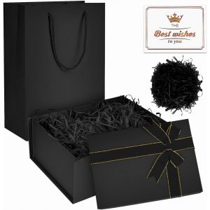 Mevronisshop-Bo&icirc;te Cadeau Noir 22 X 16 X 8,5 Cm Boite Cadeau Anniversaire, Boite Carton Avec Couvercle Et N?Ud En Ruban, Boite Cadeau Vide, Pour Saint-Valentin Anniversaires Vacances No&euml;l Thanksgivin - Neuf