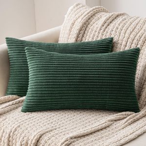 Lot de 2 Decorative Housse de Coussin en Velours Côtelé Canapé Taie d'oreiller Douce pour Maison Salon Chambre Clic Clac 30x50cm Vert Foncé - Neuf