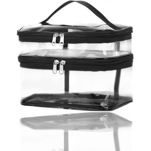 MAA-Trousse de maquillage transparente pour voyage, trousse de toilette transparente de grande capacité, trousse de toilette étanche, double couche, trousse de toilette portable en PVC pour les voyag - Neuf