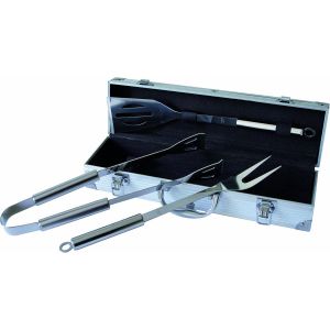 - Mallette Barbecue 16 Pi&egrave;ces - Ustensiles en Acier Inoxydable - Manche R&eacute;sistant - Spatule, Pince, Fourchette, Couteau, Brochettes - Coffret Transport - Neuf