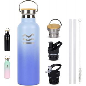 Subzonal-Gourde Isotherme 750 Ml Bleue - | Bouteille Isotherme Avec 3 Bouchons, Gourde Inox 12h Chaude & 24h Froide | Bouteille Thermos Avec Paille, Water Bottle Sans Bpa | Acier Inox Sport Reutilis - Neuf