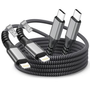 KALANKA-C&acirc;ble USB C vers Lightning 2M Lot de 2[Apple Certifi&eacute; MFi], C&acirc;ble iPhone USB C Cable Lightning Cordon i-Phone Cable Chargeur Charge Rapide Fil Chargeur pour iPhone 14 Pro Max/13/12 Mini/11/XR - Neuf