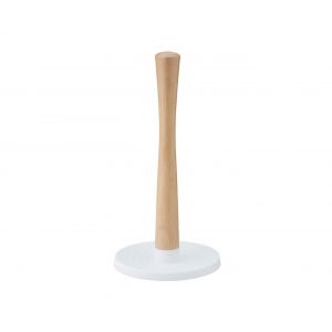 1 porte-serviettes (blanc) - Support pour essuie-tout en bois, base en plastique, dessous antid&eacute;rapant en bois d'h&eacute;v&eacute;a et silicone de qualit&eacute;. - Neuf